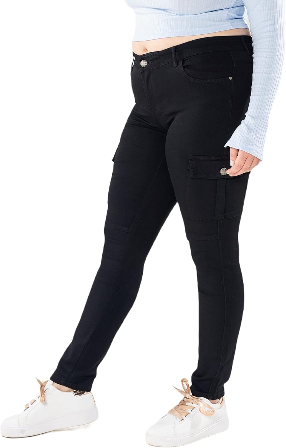 Nina Carter Damen Cargo Jeans grossen Grössen Stretchjeans Plus Size Jeanshosen Used-Look Denim Hose