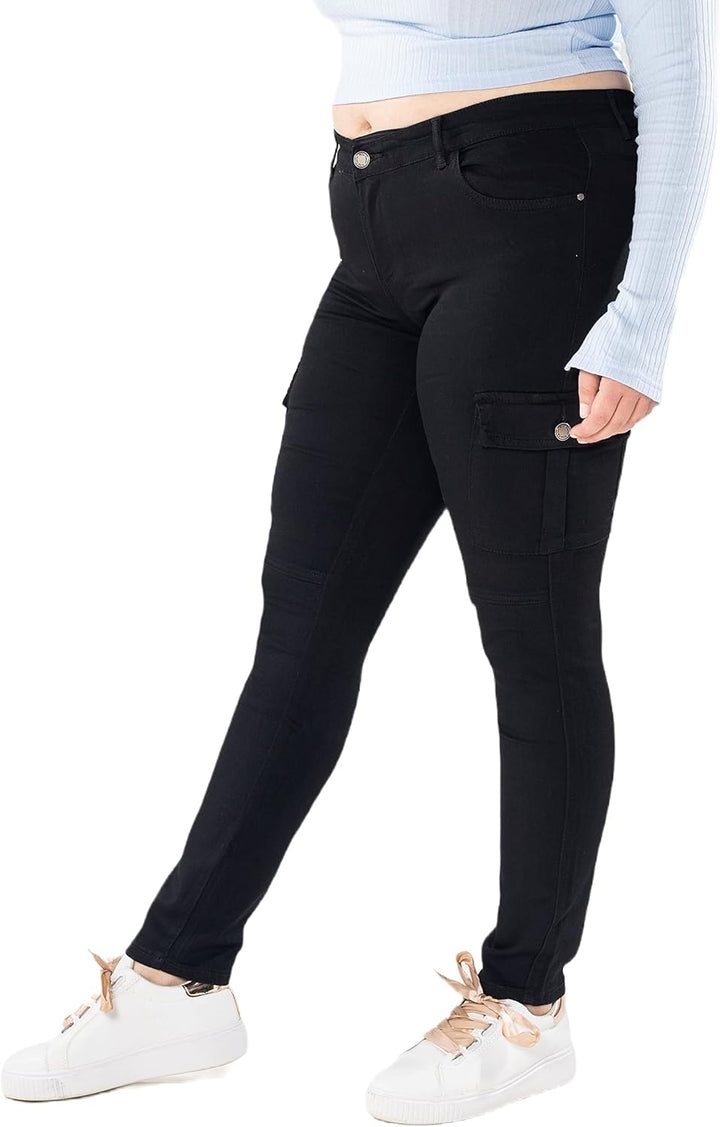 Nina Carter Damen Cargo Jeans grossen Grössen Stretchjeans Plus Size Jeanshosen Used-Look Denim Hose
