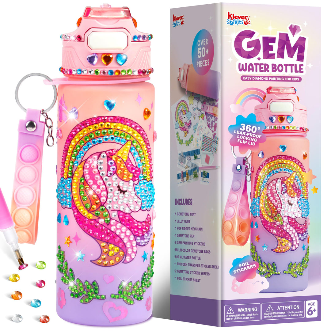 Klever Kits Kreatives Bastelspielzeug-Set,Wasserflaschen-Dekorationmit Einhorn für Kinder,Kunst und
