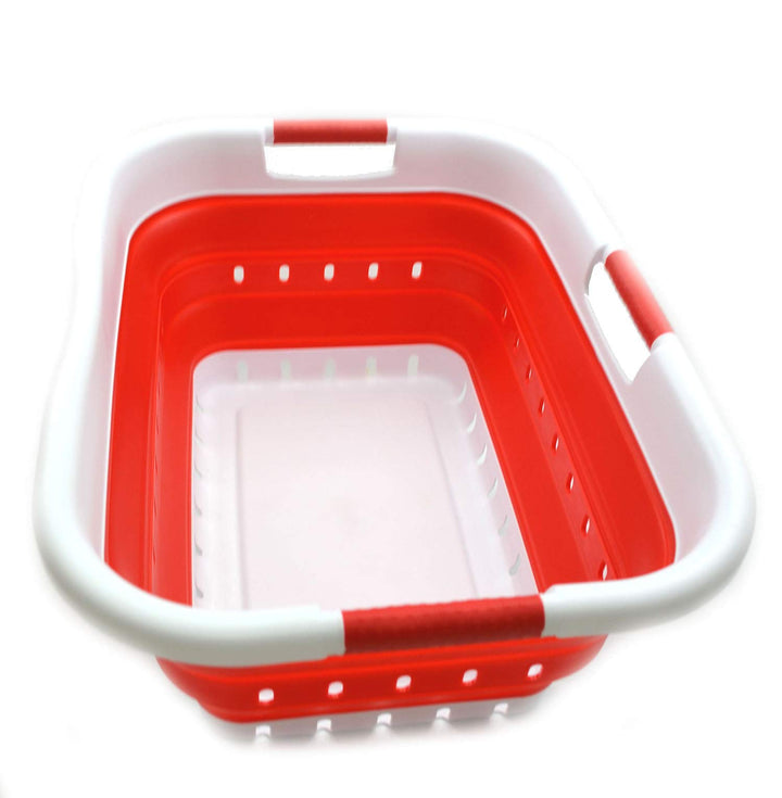 SAMMART 41L Collapsible 3 Handled Plastic Laundry Basket - Foldable Pop Up Storage Basket/Organizer