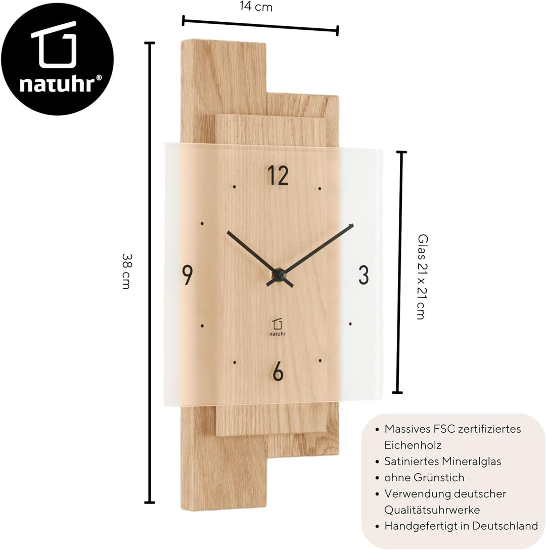 Natuhr Wanduhr Holz Eichwald Modern geräuscharm Eiche U.T.S. Uhrwerk (Eiche unbehandelt, Quarz) Wand