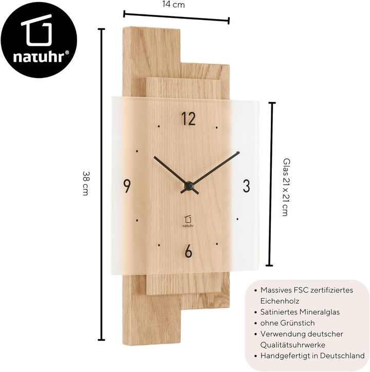 Natuhr Wanduhr Holz Eichwald Modern geräuscharm Eiche U.T.S. Uhrwerk (Eiche unbehandelt, Quarz) Wand