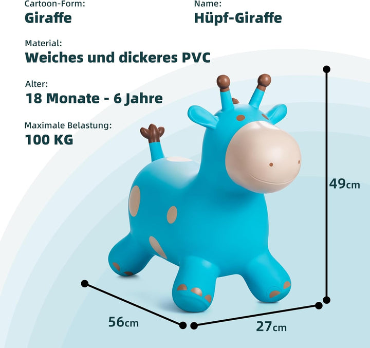U&C Planet Hüpftier Giraffe Animal Hopper Blue Giraffe Hopper aus hochwertigem PVC 100 KG Belastung,