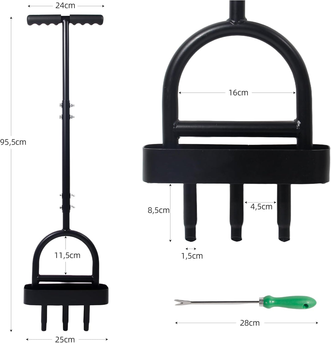 GREELUE Rasenlüfter Aerifizierer für Rasen, 3 Hohlzinken Rasenbelüfter Rasenspecht, Hohlspoon Rasen