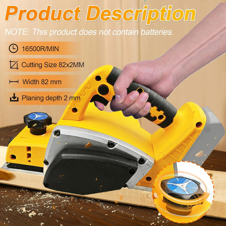 Akku Elektrohobel Kompatibel mit Dewalt 20V, Akku-Hobel Holz 16500RPM Bürstenlose Elektrohobe Hobelb