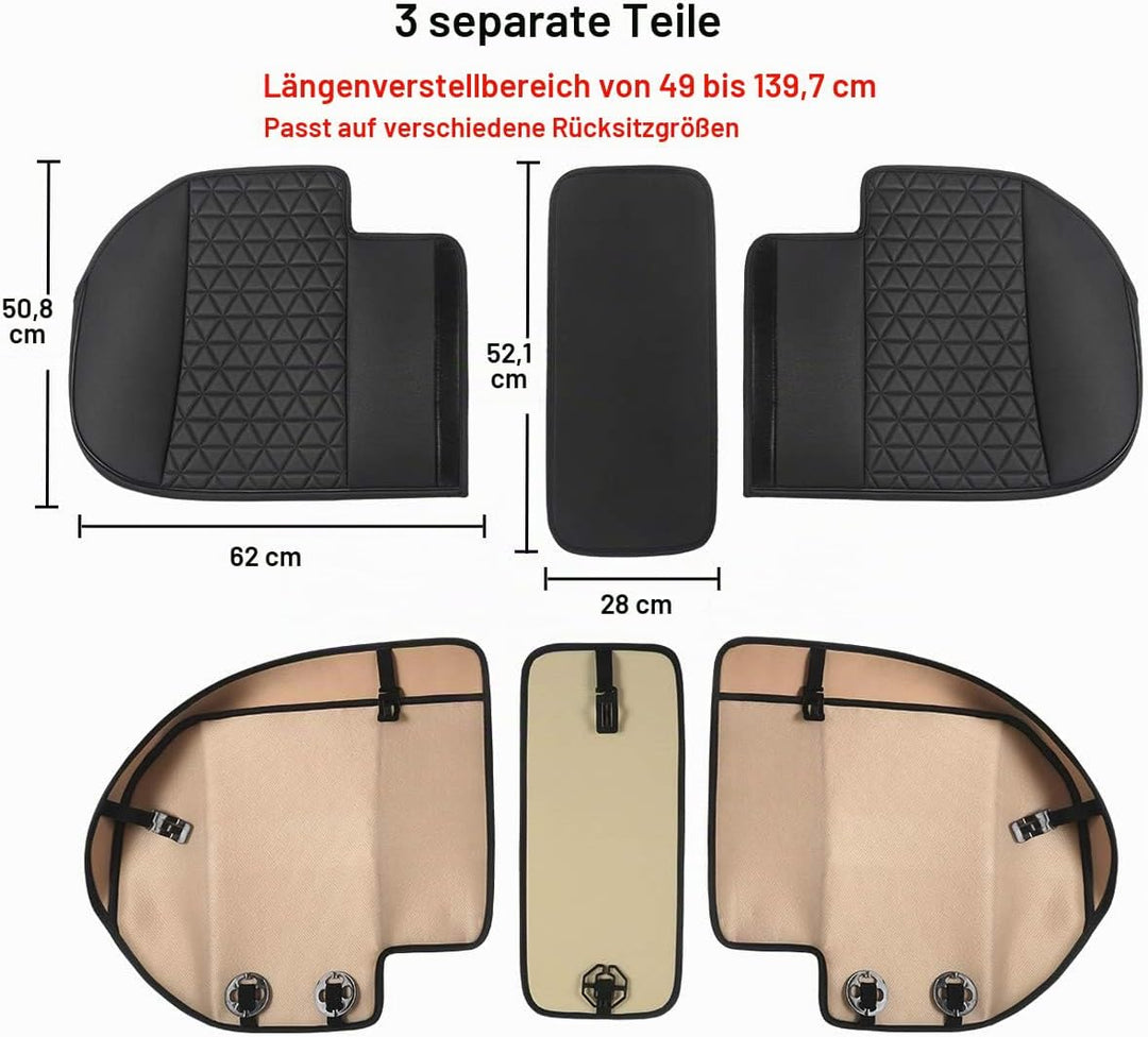 Black Panther PU-Leder Sitzauflage Rückbank Auto, passend für 90% Aller 4-türigen Autos, dreieckig g