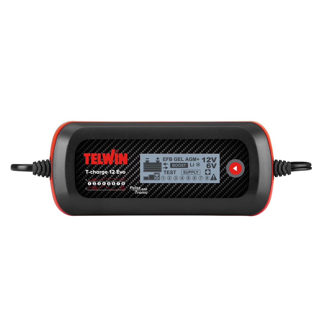 Telwin T-Charge 12 EVO: Ladegerät, elektronischer Ladungserhalter und Multifunktionstester 6/12 V mi