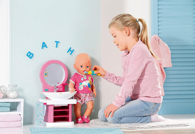 BABY born Waschtisch mit Licht- und Soundeffekten für Puppen mit vibrierender Zahnbürste, Zahnputzbe