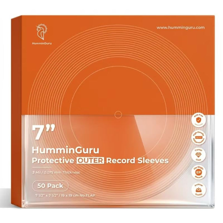 HumminGuru Schützende Vinyl-Platten-Aussenhülle 7 Zoll, Säurefrei &amp; Kristallklar, HDPP-Aussenhülle f