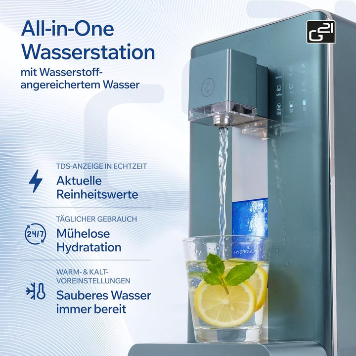 G21 Osmo Pro Osmoseanlage Trinkwasser 6L mit Wasserstoff Funktion, 1:1 Rein- zu Abwasserverhältnis,