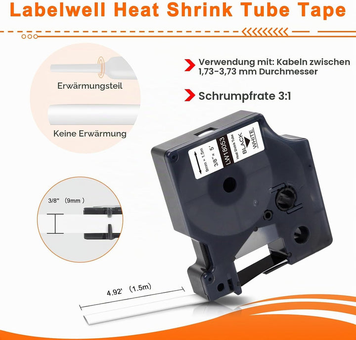 Labelwell 3x Industrie Schrumpfschlauch Kabeletiketten für 18053 S0718280 als Ersatz für Dynmo Rhino