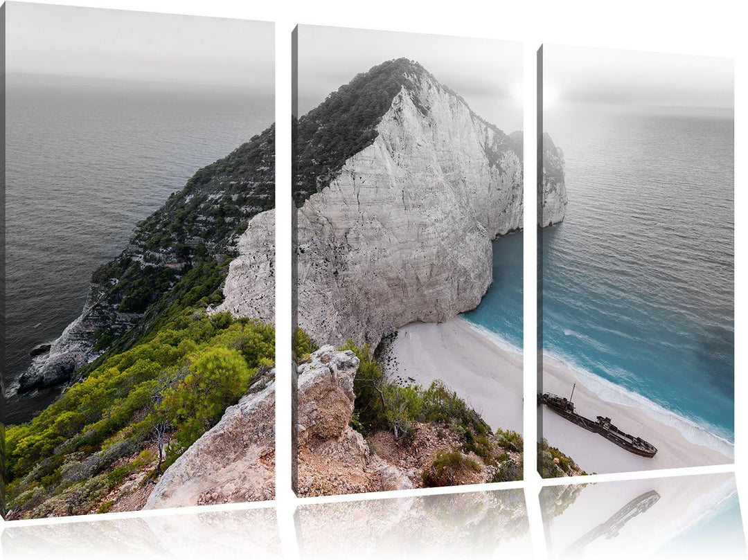 Pixxprint Nagio Strand im Sonnenuntergang B&W Detail 3-Teiler Leinwandbild 120x80 Bild auf Leinwand