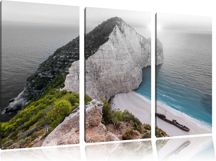 Pixxprint Nagio Strand im Sonnenuntergang B&W Detail 3-Teiler Leinwandbild 120x80 Bild auf Leinwand