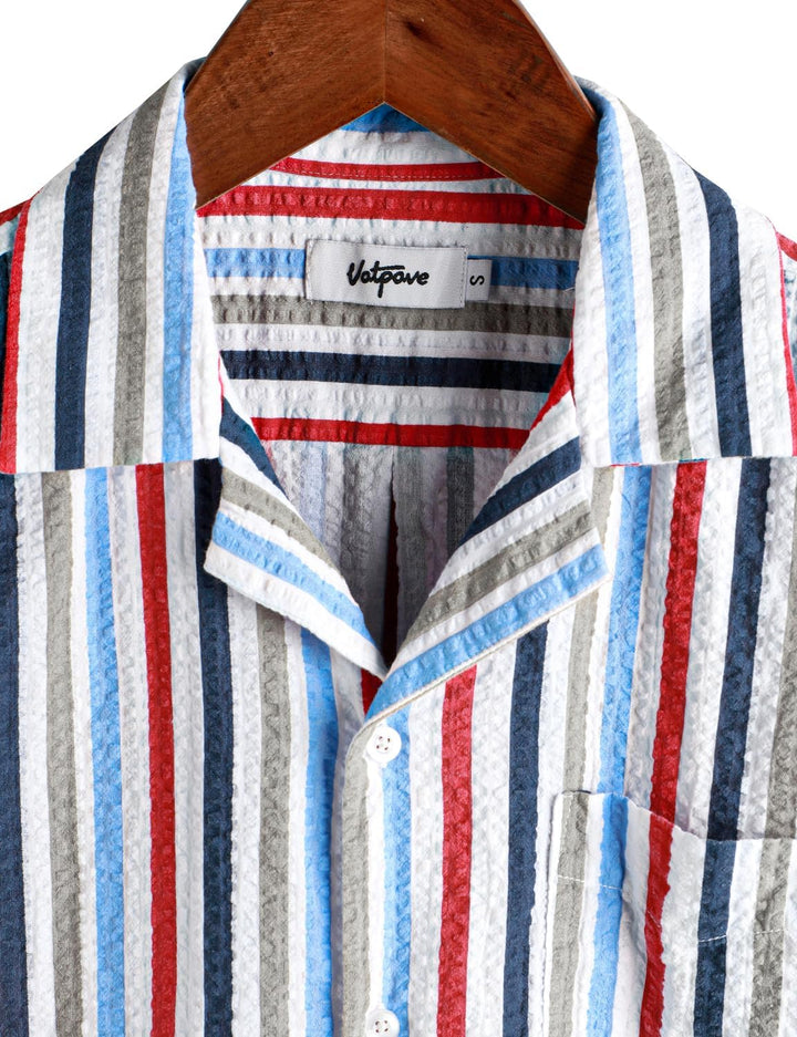 VATPAVE Herren Gestreifte Sommerhemd Casual Button Down Kurzarm Strand HawaiiHemd S Mehrfarbig, S Me