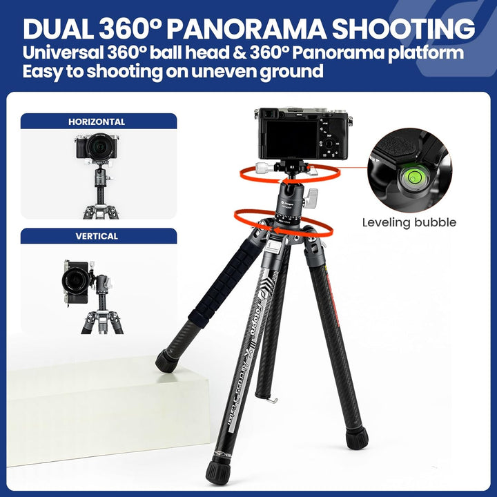 Fotopro X-Aircross 3 Reisestativ Kohlefaser 154cm mit Einbeinstativ 360 Panorama Kugelkopf Stabil 0.