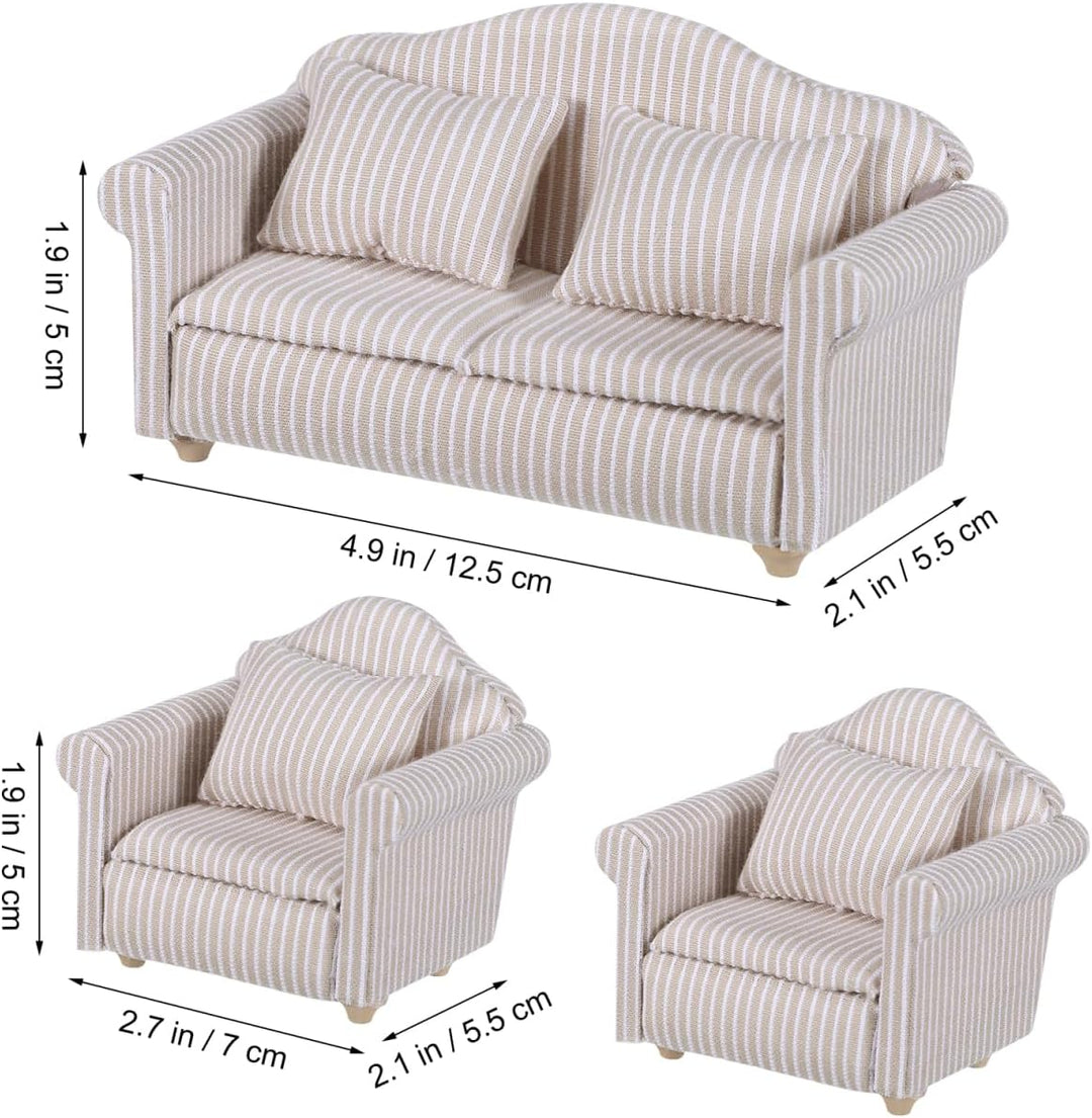 Toddmomy 1:12 Miniatur Sofa Set für Puppenhaus Möbel, Elegante Couch mit Kissen, Holz Mini Möbel Pup