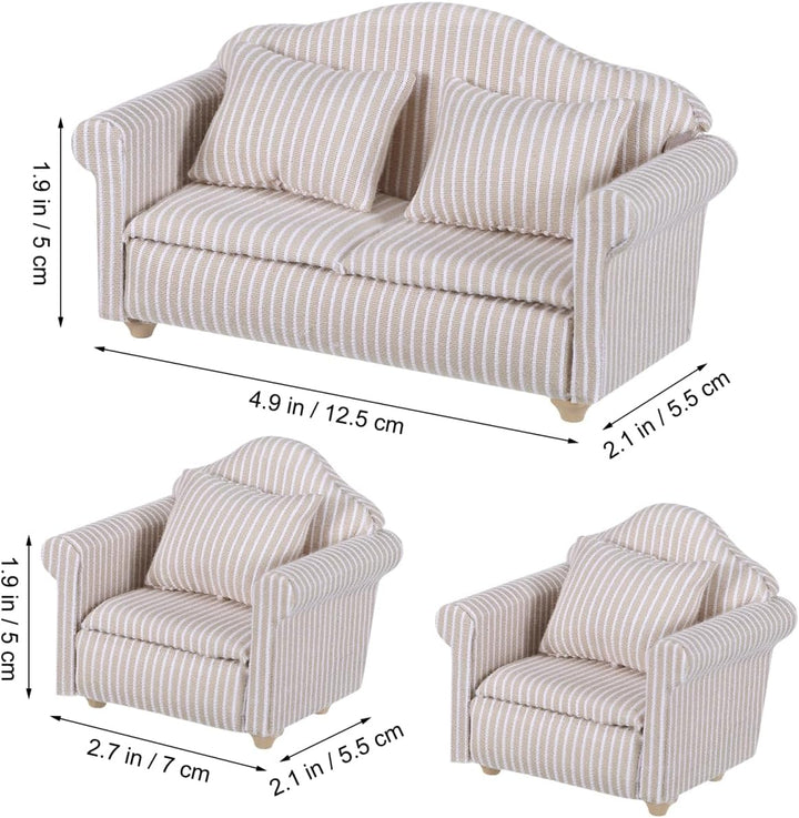 Toddmomy 1:12 Miniatur Sofa Set für Puppenhaus Möbel, Elegante Couch mit Kissen, Holz Mini Möbel Pup