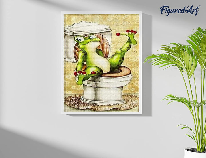 Figured'Art Diamond Painting Erwachsene 40x50cm Mit Rahmen Ganze Leinwand gespannt Frosch in Toilett
