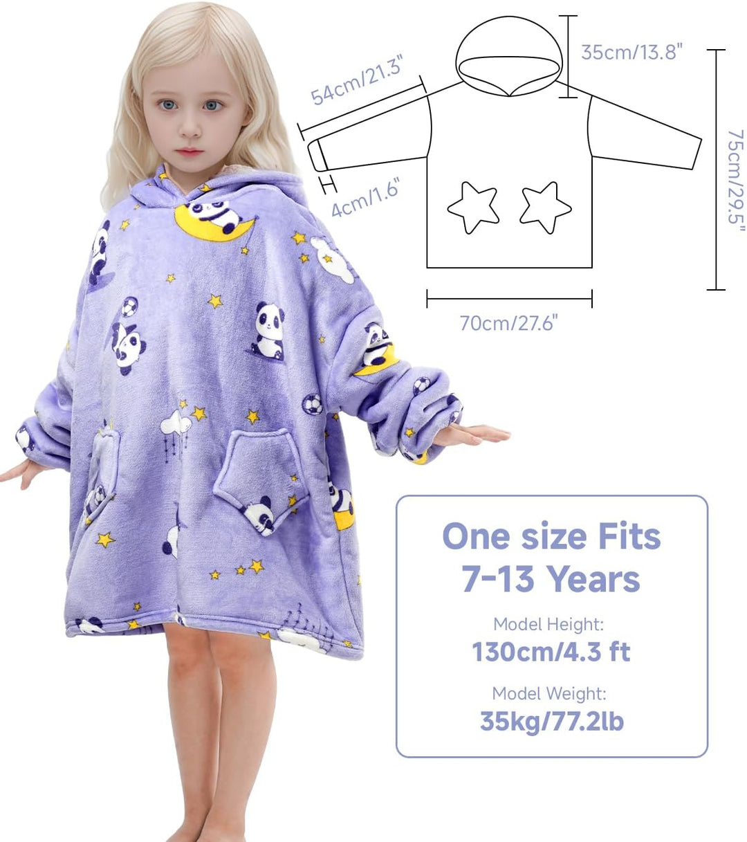 Wenlia Übergrosse Hoodie Blanket für Mädchen, Kinder Flanell Sweatshirt Decke Kuschelpullover, Einho