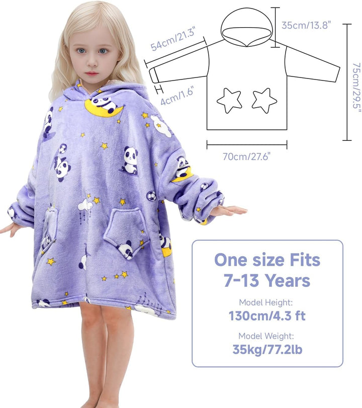 Wenlia Übergrosse Hoodie Blanket für Mädchen, Kinder Flanell Sweatshirt Decke Kuschelpullover, Einho