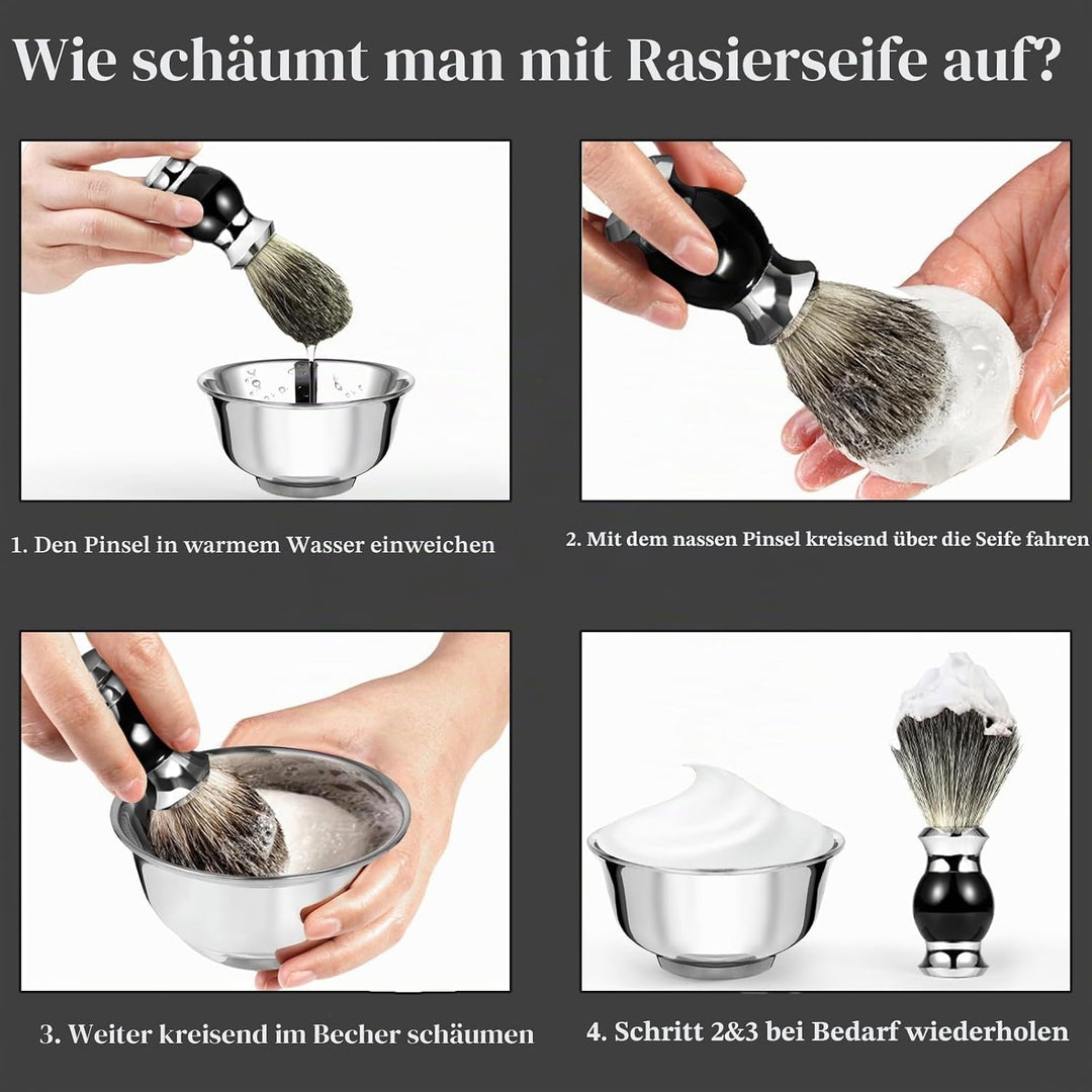 GRUTTI Rasierset, Badger Brush Soap Bowl und Rasierständer für Herrengeschenke,Rasiererhalter für He