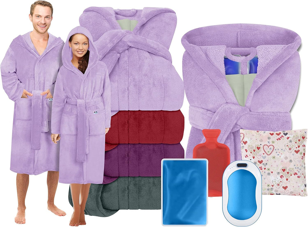 Emily´s Check Kuschelfleece Therapie Bademantel mit Kapuze und Innentaschen 1582.2293 L flieder, L f