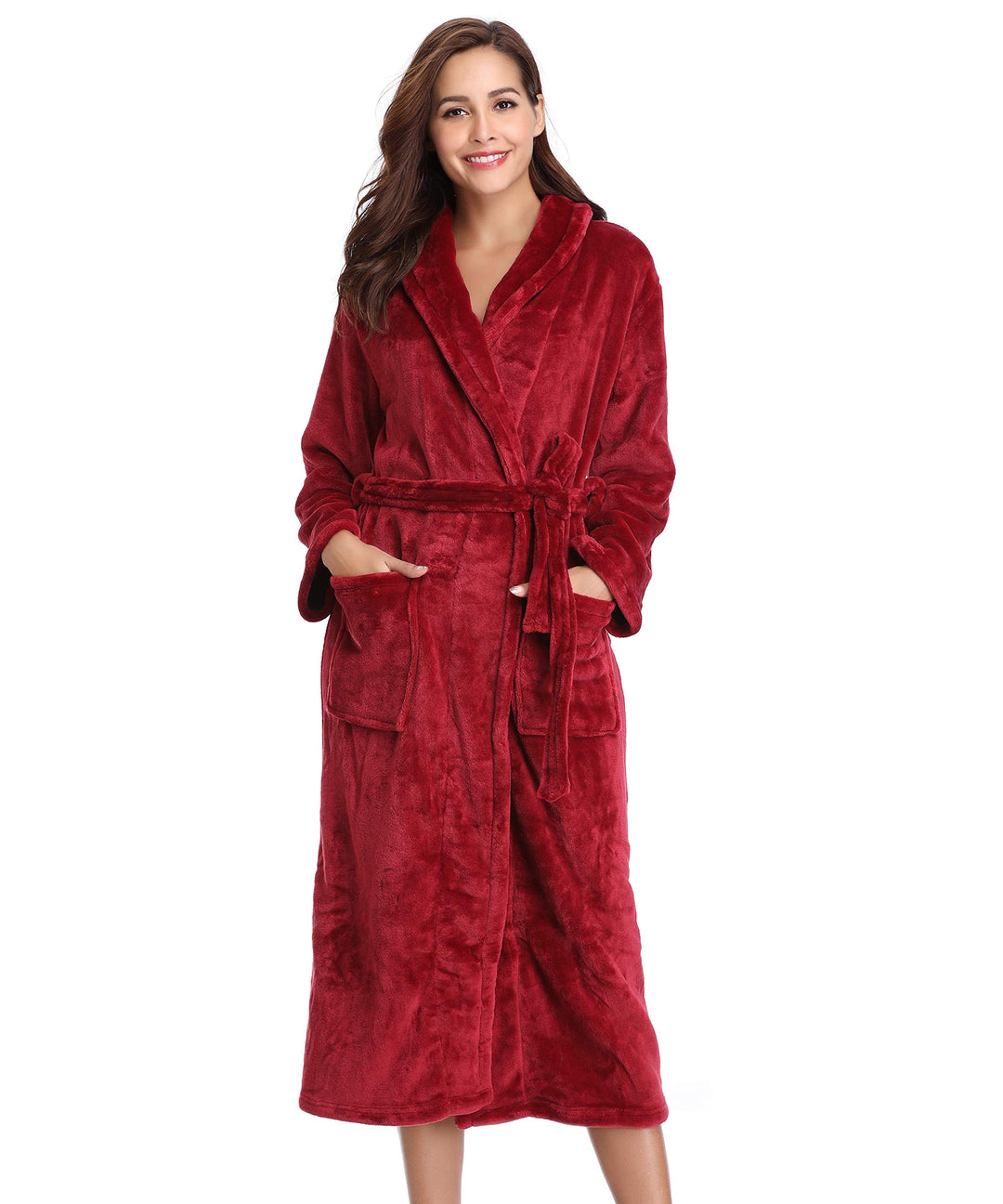 Vlazom Winter Bademantel weicher Flanell Bademantel Damen Saunamantel mit Kapuze Flauschiger Morgenm