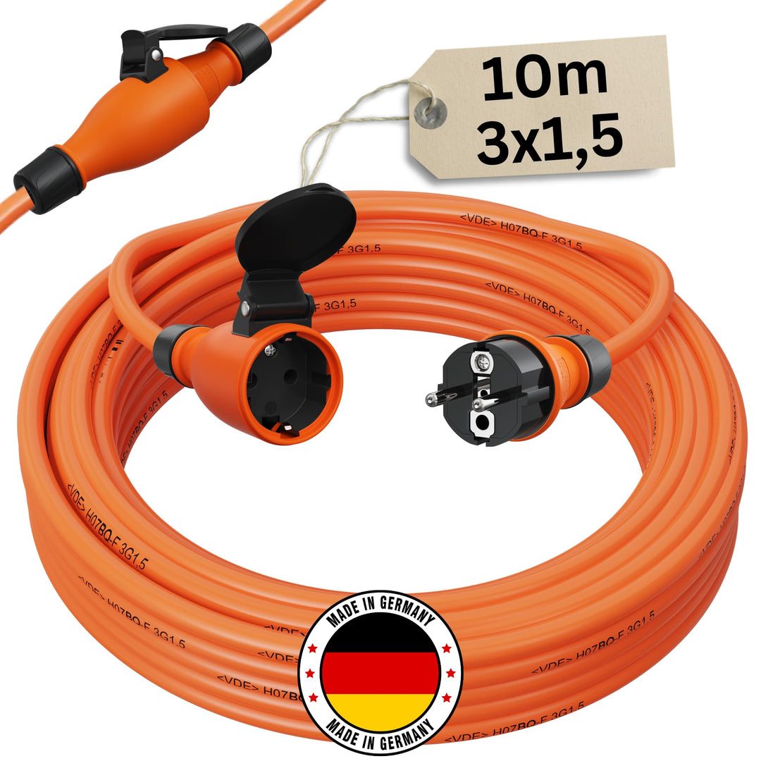 netbote24 Schutzkontakt Pur-Verlängerungskabel H07BQ-F 3x1,5 bis 3x2,5 mm² IP44 Aussenbereich Bauste