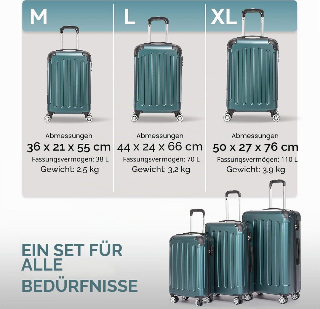 Koffer Set 3tlg, Koffer Gross, Trolley Koffer Reisekofferset, (55/66/76CM), Handgepäck Koffer, 360°d