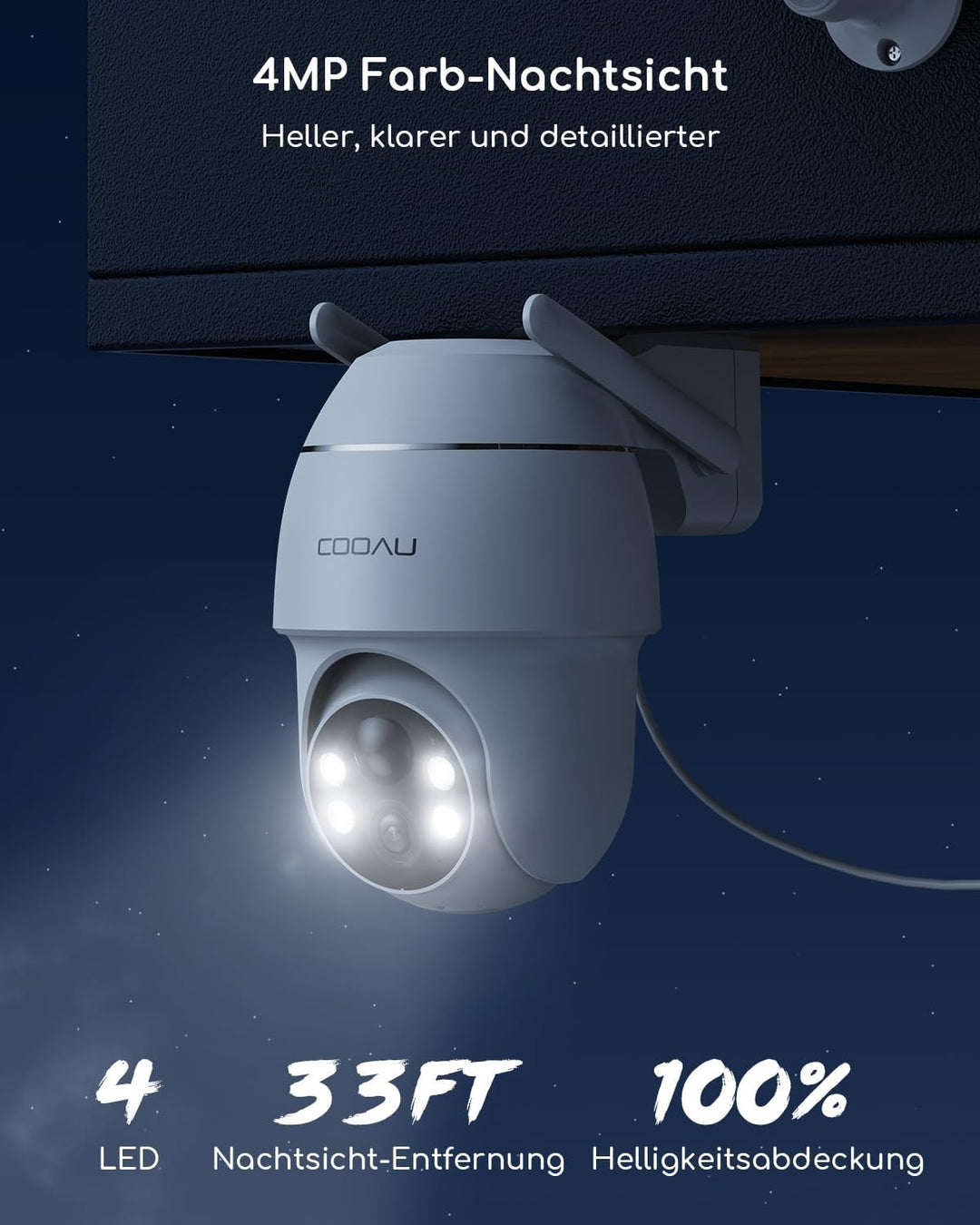 COOAU 4MP Überwachungskamera Aussen Solar Set - 365Tage mit Solarpanel - 2.5K Kabellos Kamera Überwa