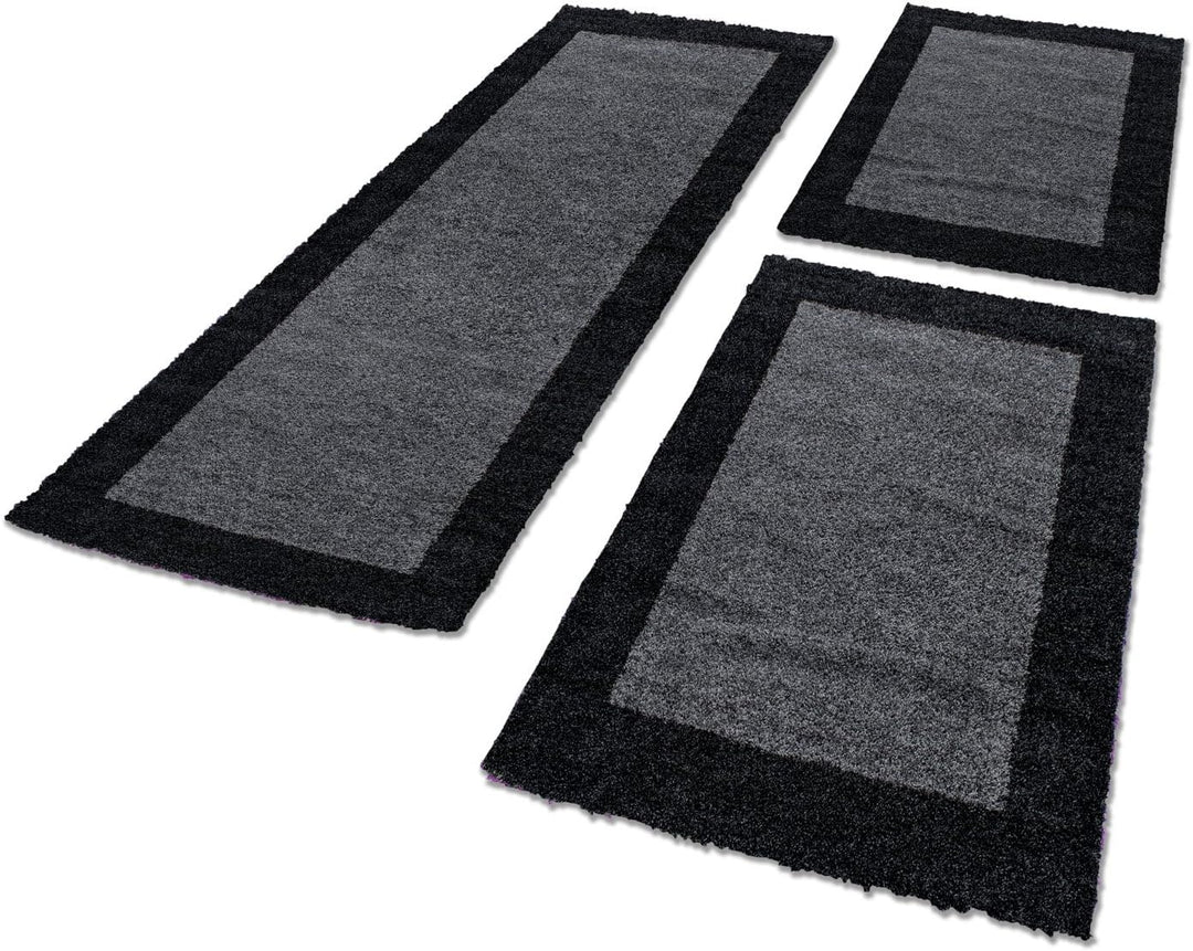 HomebyHome Bettumrandung Schlafzimmer 3 teilig Teppich Anthrazit - Waschbarer Bettumrandung Teppich