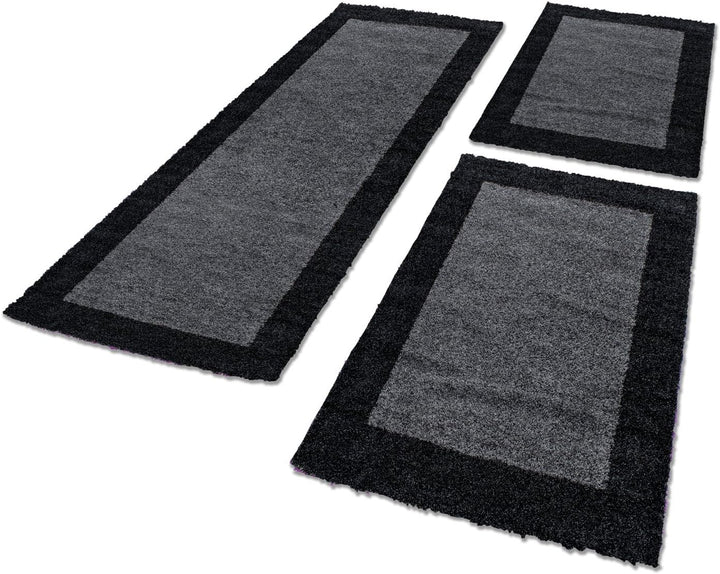 HomebyHome Bettumrandung Schlafzimmer 3 teilig Teppich Anthrazit - Waschbarer Bettumrandung Teppich
