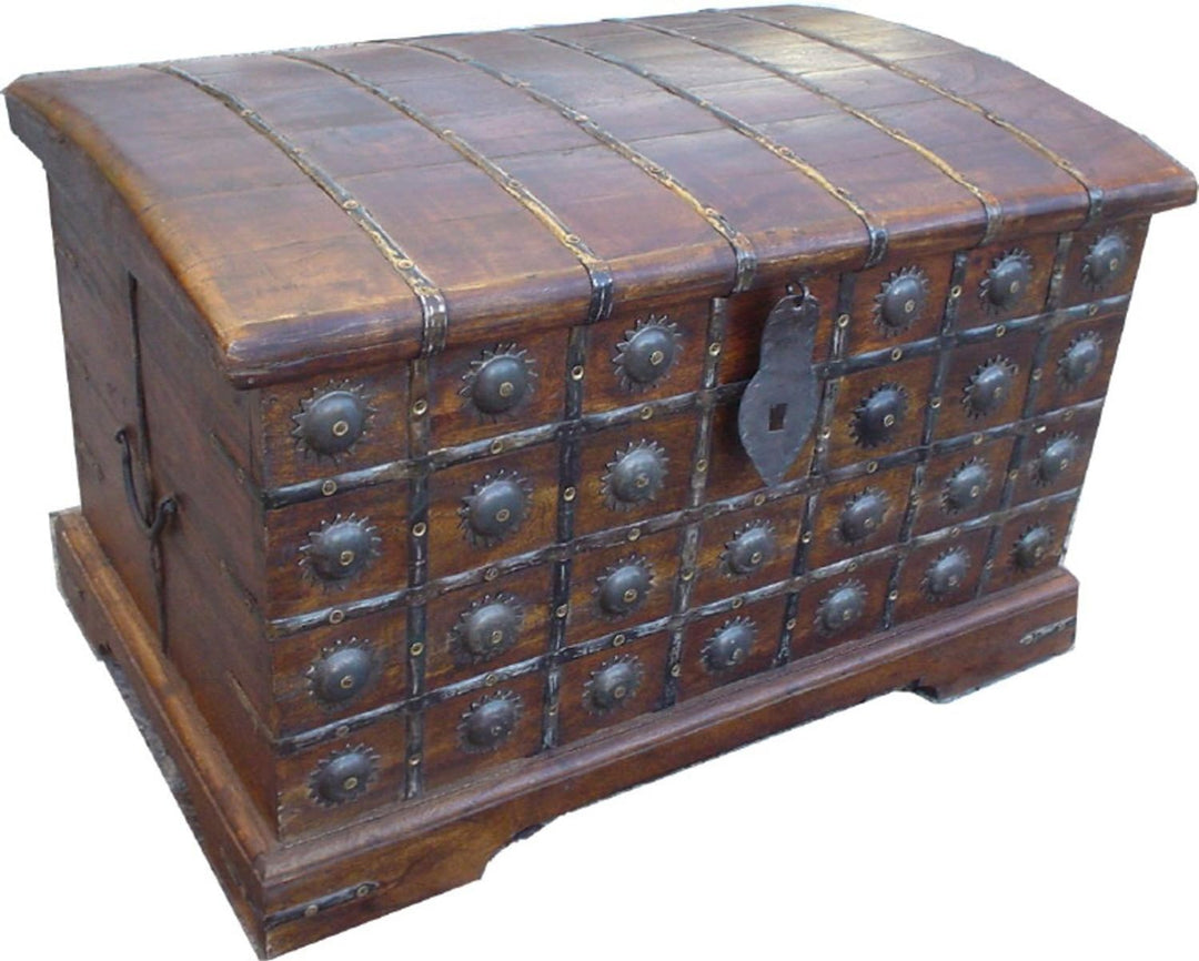 GURU SHOP Truhe Halbrund R387, Akazienholz, Grösse: Gross (45x68x42 Cm), Truhen, Kisten, Koffer gros