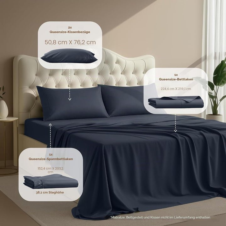 UTOPIA Betten 4 Mikrofaser Bettwäsche, navy, Queen Queen Navy, Queen Navy