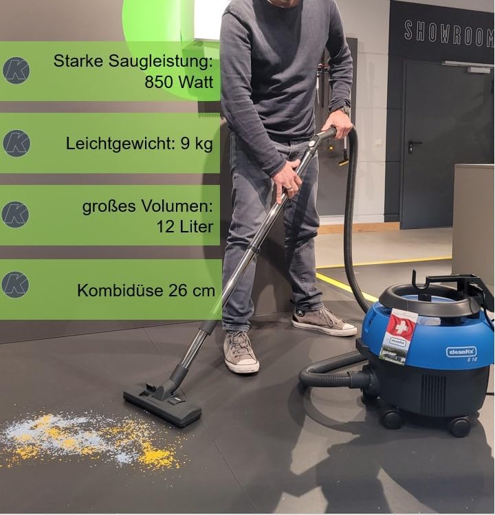 Cleanfix S10 Plus Staubsauger 850 Watt - Staubsauger mit Kabel (10m) blau, Trockensauger, Blau