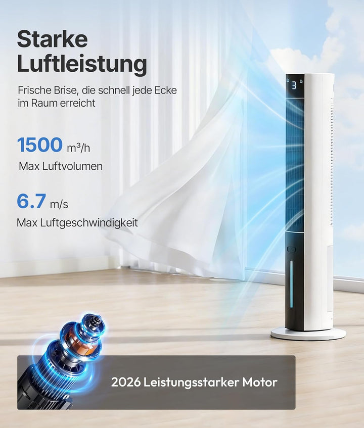Turmventilator Luftkühler mit Wasserkühlung - Mobile Klimaanlage ohne Abluftschlauch, Ventilator mit