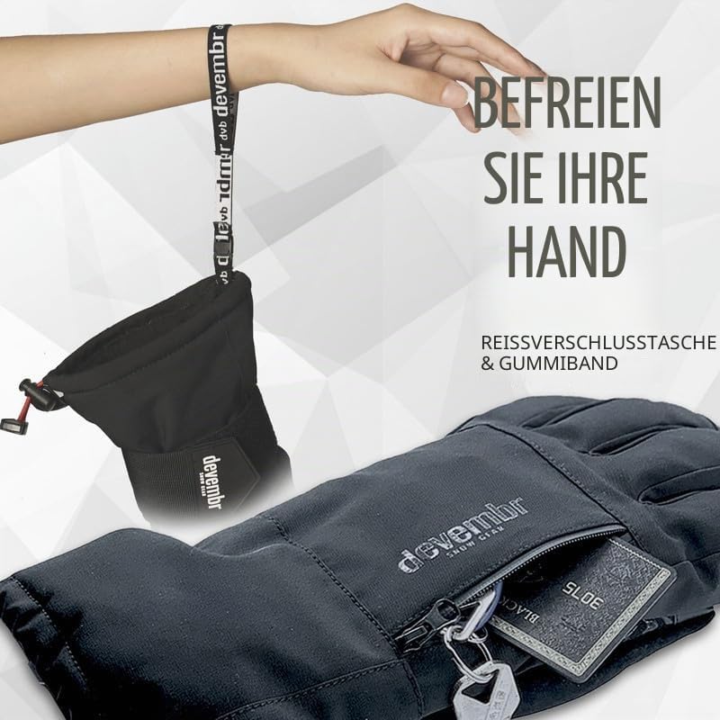 devembr Skihandschuhe mit Handgelenkschützern, Warme Snowboardhandschuhe für Herren und Damen (XS/S/
