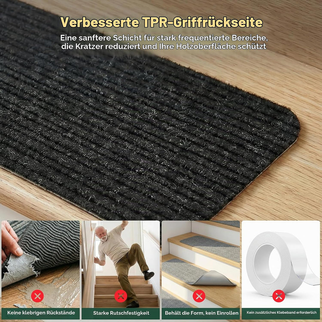 MBIGM 15er Set Stufenmatten 20 cm X 65 cm Treppenteppich Selbstklebend Sicherheit Stufenteppich für