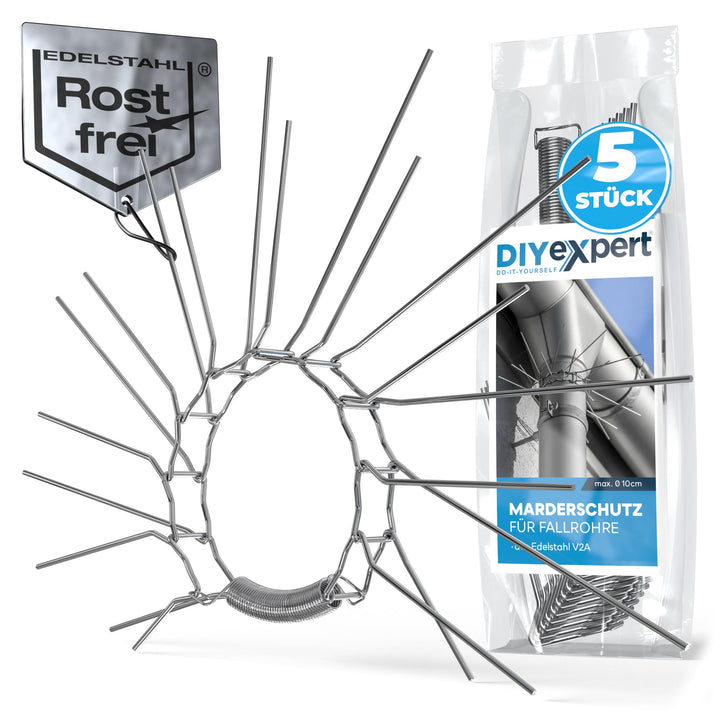 DIYexpert 5er Pack Marder-Schutz für Fallrohre bis zu Ø 100mm aus Edelstahl - individuell anpassbare