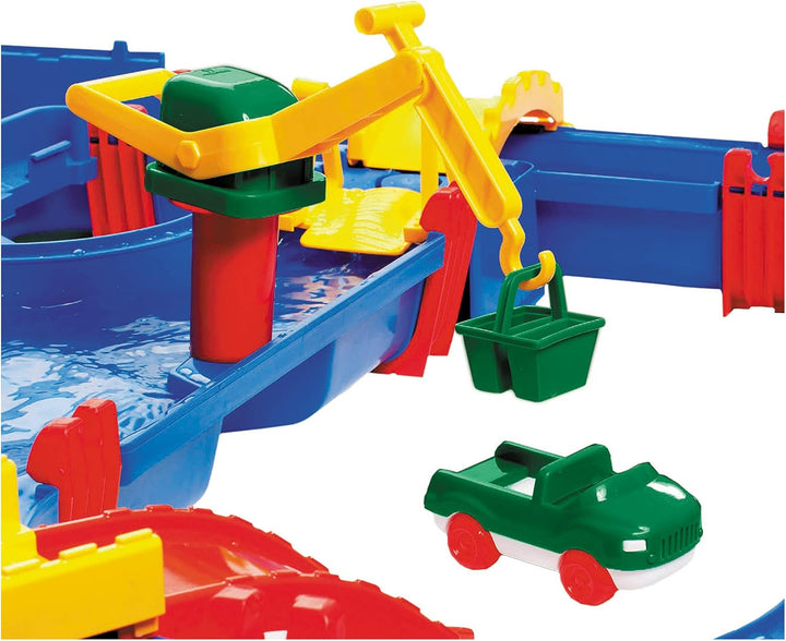 AquaPlay - MegaBridge - Wasserbahnset mit 3 Spielstationen und 49 Teilen, inklusive Bo der Bär, Amph