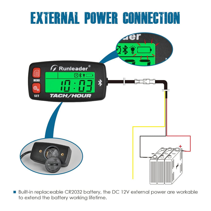 Runleader Digital Bluetooth Stundenzähler Tachometer, Mobile Fernbedienung RPM/Stundenzähler, Batter
