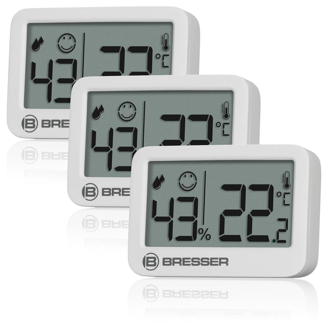 Bresser Tempy Thermo-Hygrometer, Set mit 3 Stück, für Klimakontrolle, Temperatur und Luftfeuchtigkei