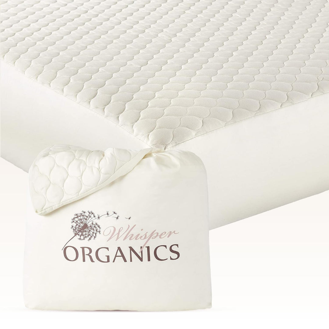 Whisper Organics, 100% Organic Mattress Protector - Quilted Fitted Mattress Pad Cover, GOTS Certifie