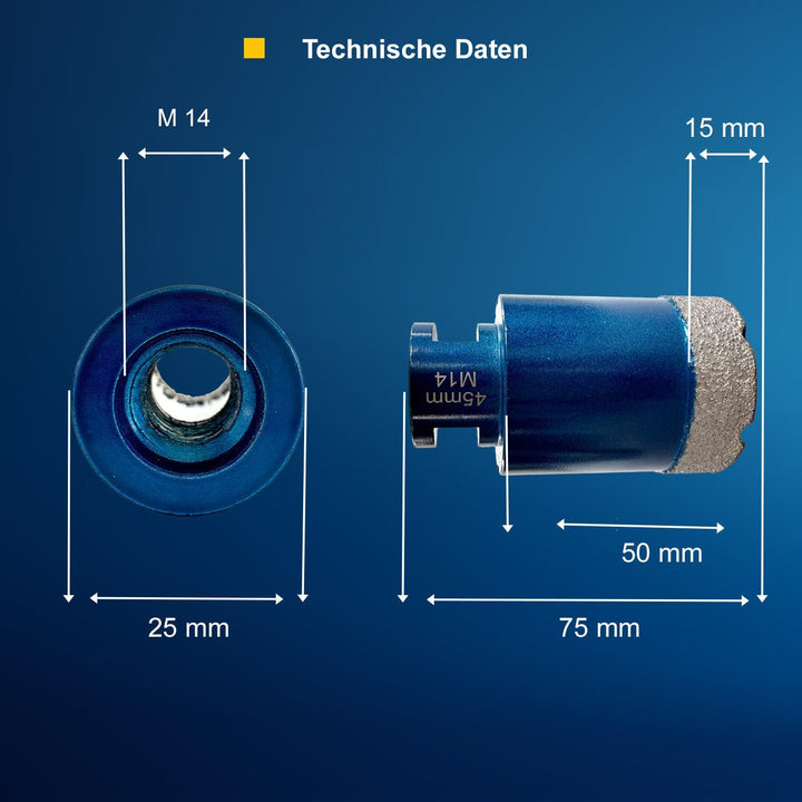 Profi Diamant Fliesenbohrkrone 45mm | Premium Qualität | Nutzlänge 4 cm | Winkelschleifer/Bohrmaschi