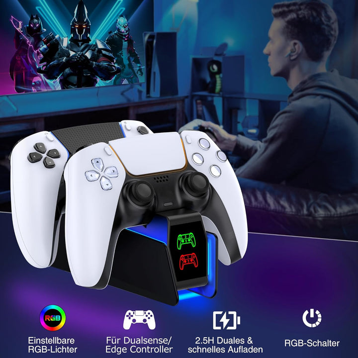 PS5 Controller Ladestation Zubehör, Dual PS5 Ladestation Controller mit RGB Light, Ladestation PS5 C