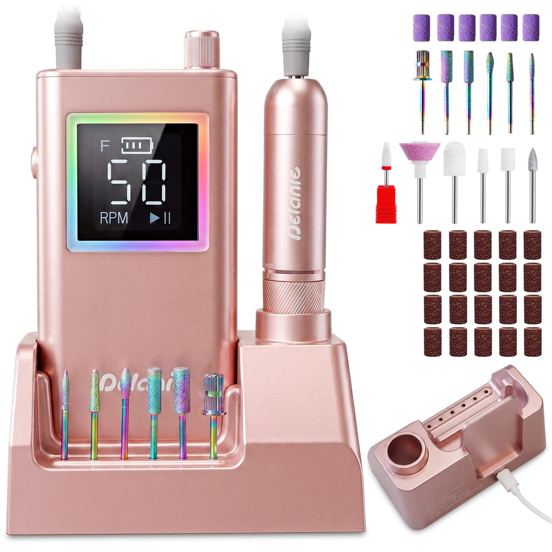 Delanie elektrischer Nagelfräser professionell 50000 U/Min mit Ladestaion, Maniküre Fräser für Nägel