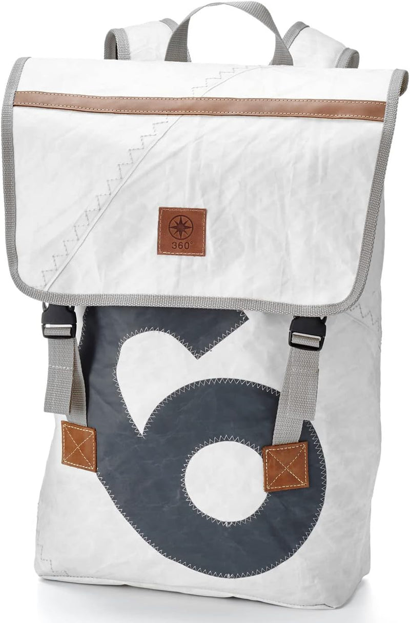 360° Grad Landgang Rucksack Segeltuch weiss mit Zahl grau