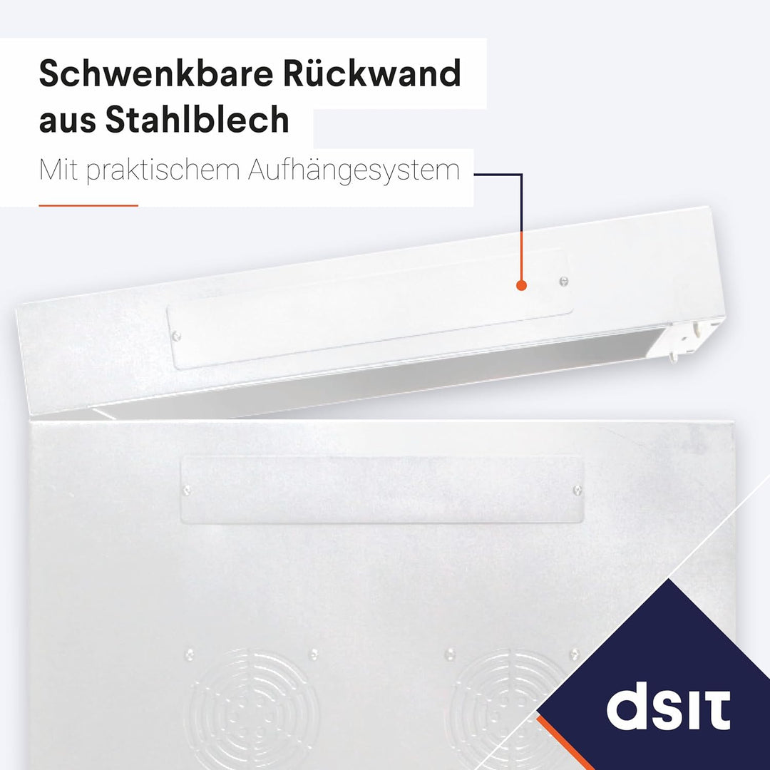 9HE Netzwerkschrank (Serverschrank) 19 Zoll wendbares Wandgehäuse mit Glastür - Weiss (BxTxH) 600 x