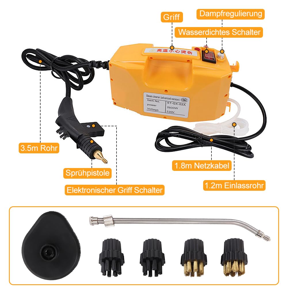 Dampfreiniger Handgerät Tragbarer, Hochdruck Dampfreiniger Maschine Dampfsauger mit Bürstenköpfen, f