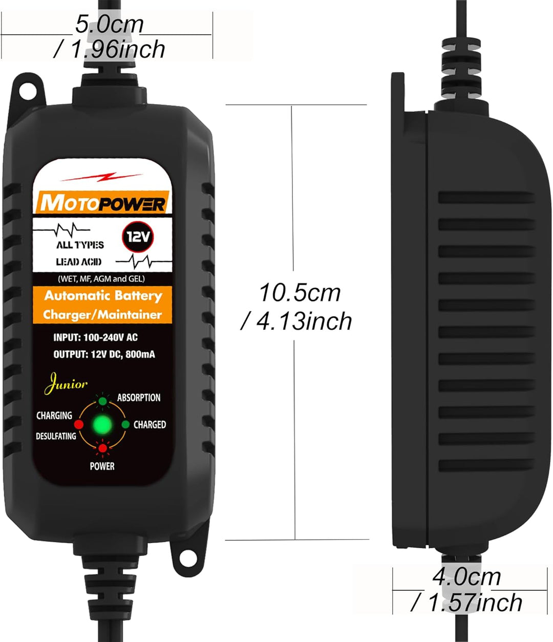 MOTOPOWER MP00205A 12V 800mA Automatisches Ladegerät für Autos, Motorräder, ATVs, Wohnmobile, Powers